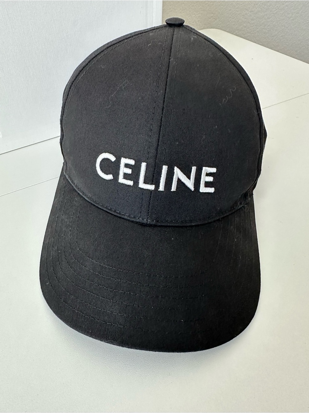 Celine Paris Black White Logo Cotton Drill Baseball Cap Hat Size S Authentic - Picture 2 of 7